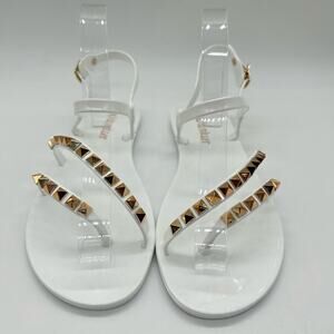 Olivia Miller Sandals Womens 7‎ White Studded Ankle Strap Sandal New